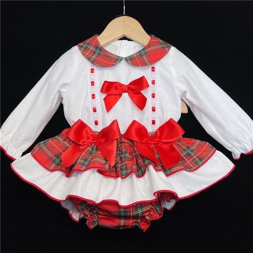 Baby Girl Red Tartan Skirt with Blouse Set "MYD824"
