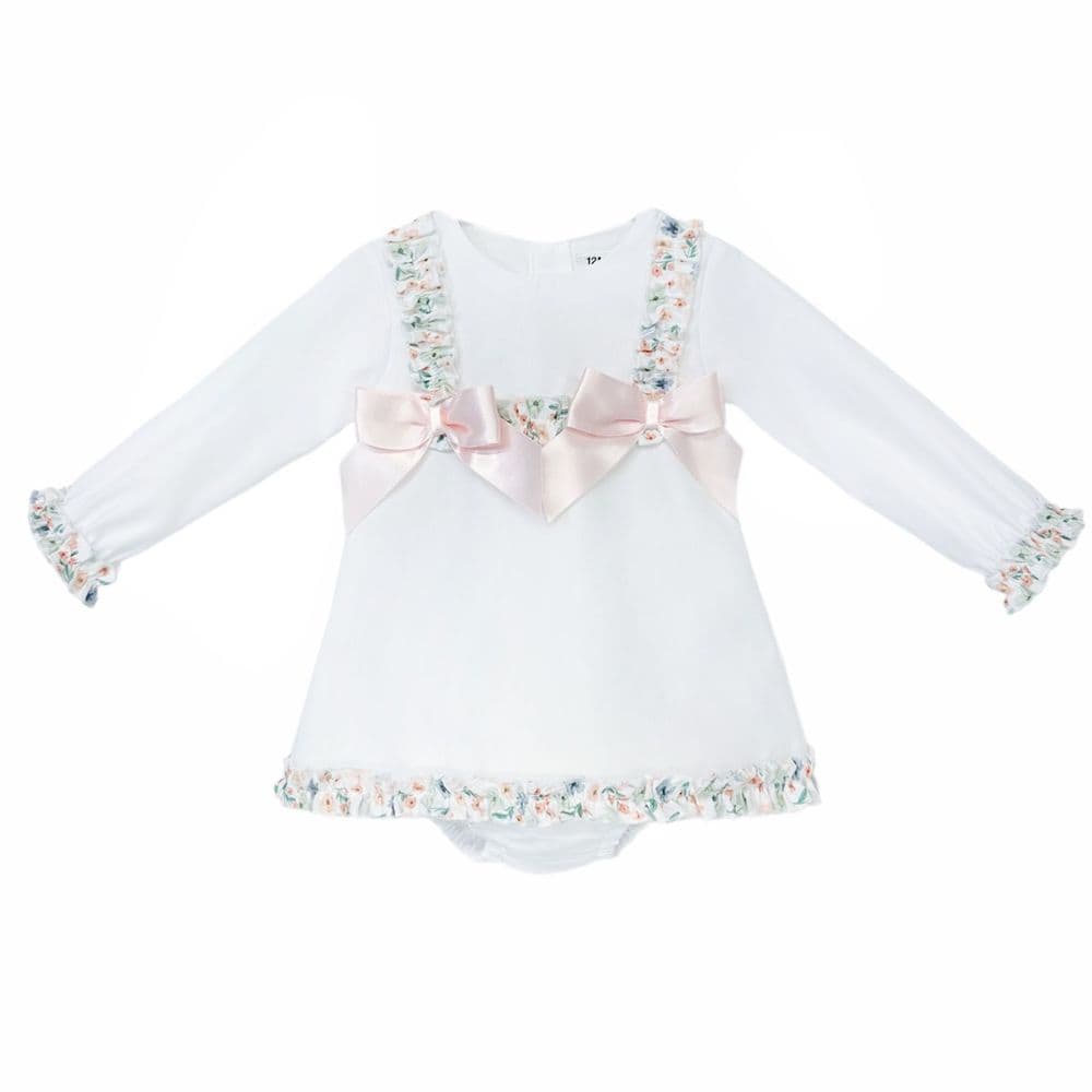 Baby Girl White A Line Cotton Dress Satin Bows with Pants "MYD25209"