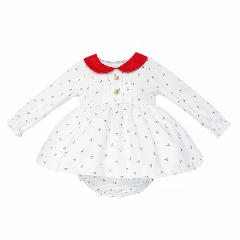 Baby Girl White Cotton Print Puff Dress with Pants "MYD25248"