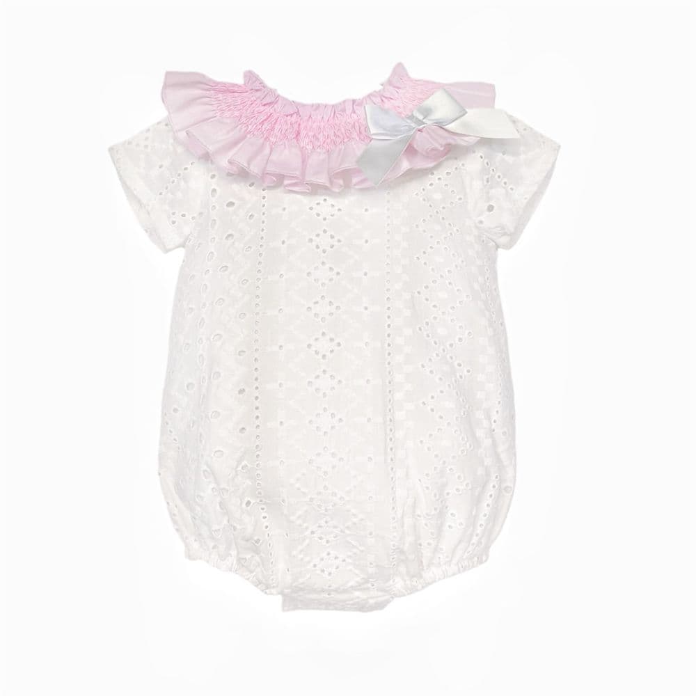 Baby Girl White Embroidery Frilly Collar Romper "MYD26003"