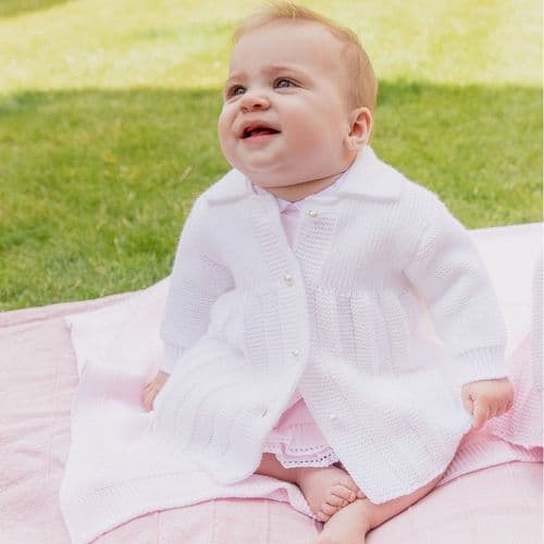 Baby Girl White Knitted Coat with Pearl Buttons "A4043 W"