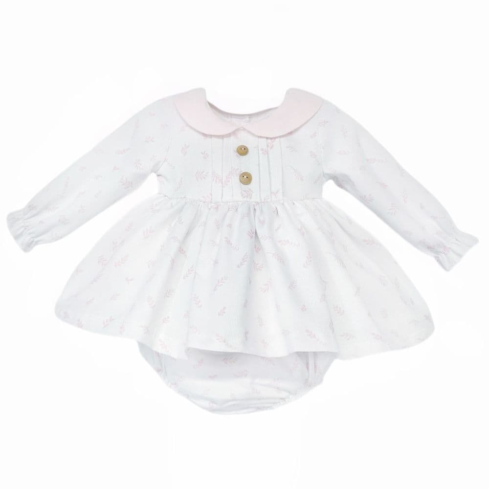 Baby Girl White Pink Floral Puff Dress with Pants "MYD25207"