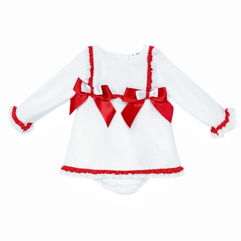 Baby Girl White/Red A Line Dress Satin Bow with Pants "MYD25247"