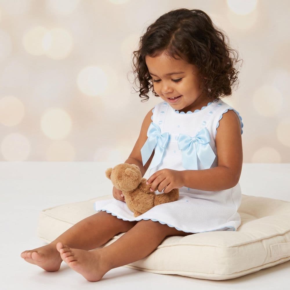 Baby Girl White Waffle Cotton Dress with Blue Bow "8602 B"