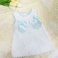 Baby Girl White Waffle Cotton Dress with Blue Bow 