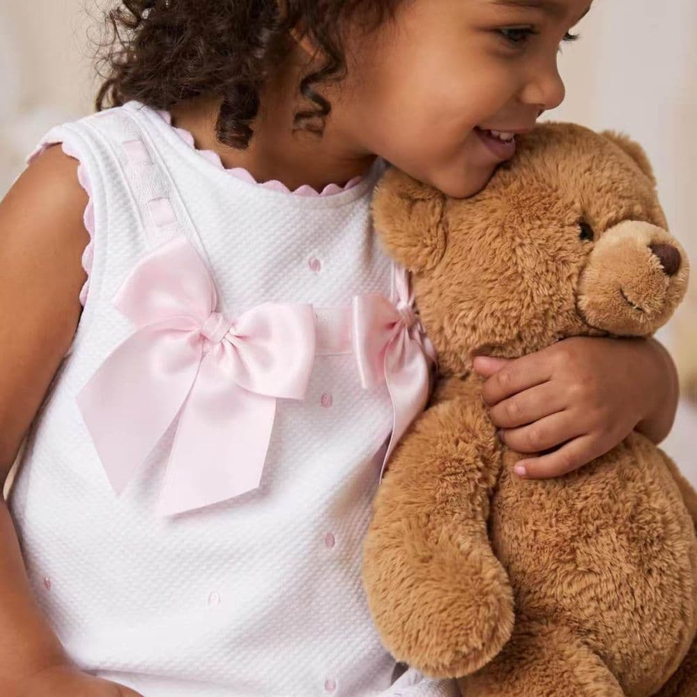 Baby Girl White Waffle Cotton Dress with Pink Bow "8602 WP"