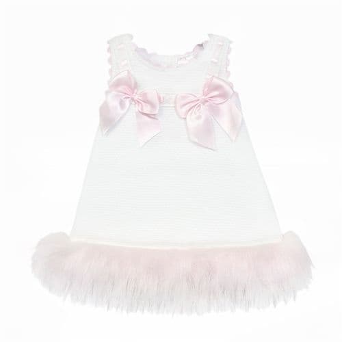 Baby Girl White Waffle Dress with Pink Fur Bottom "8612WP"