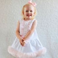 Baby Girl White Waffle Faux Fur Trim Dress Pink Bow 
