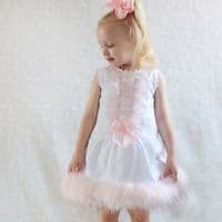 Baby Girl White Waffle Faux Fur Trim Dress Pink Bow 