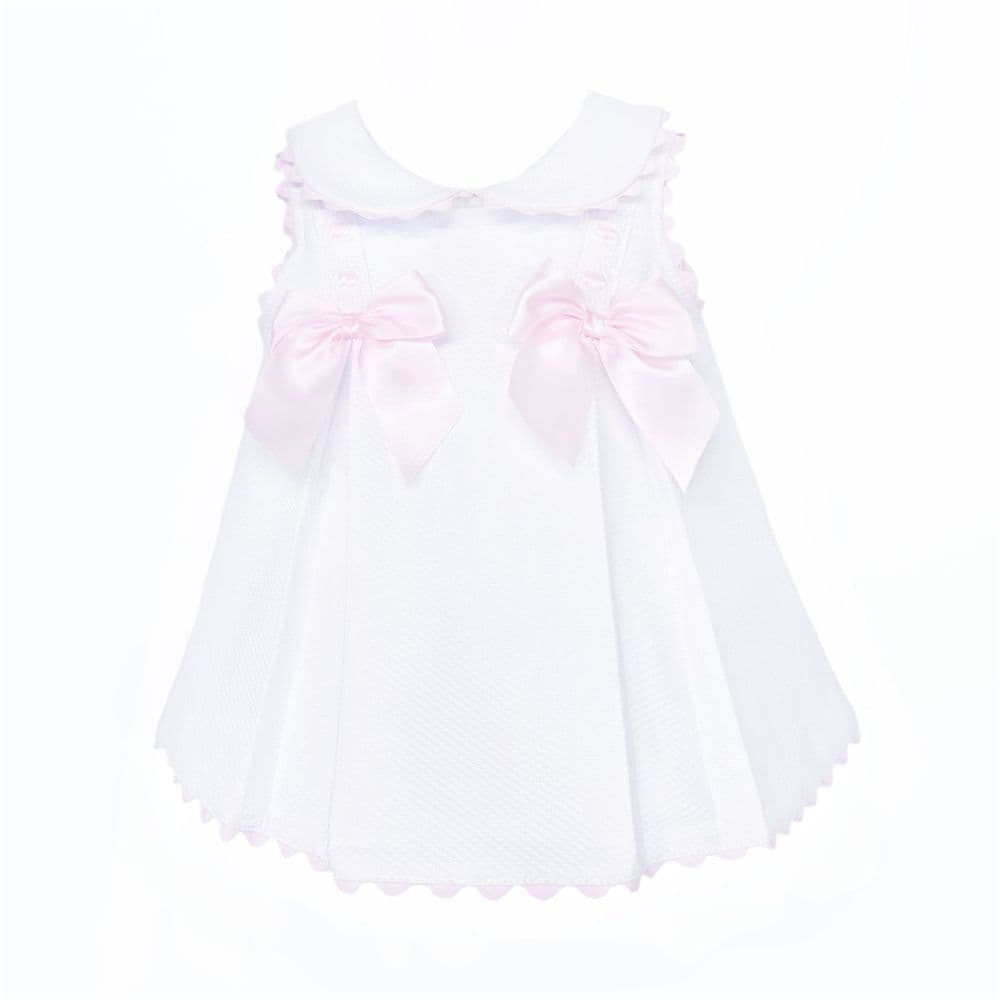 Baby Girl White Waffle with Pink Bow Dress "2602"