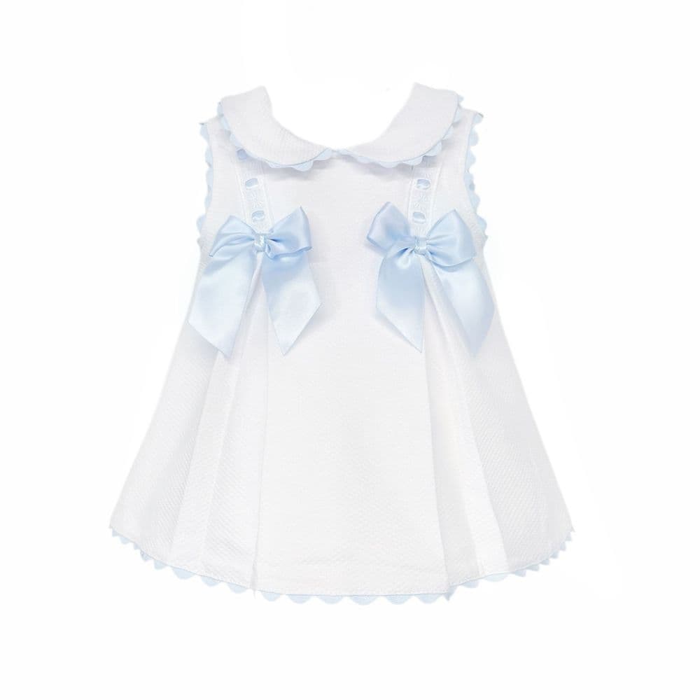 Baby Girl White Waffle with Pink Bow Dress "2602B"