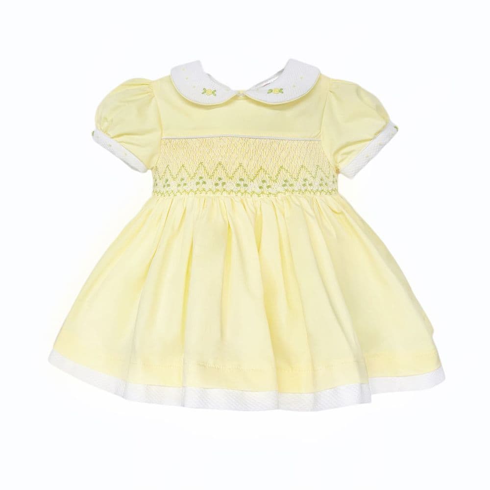 Baby Girl Yellow Cotton Hand Smocked Puff Ball Dress "2610"