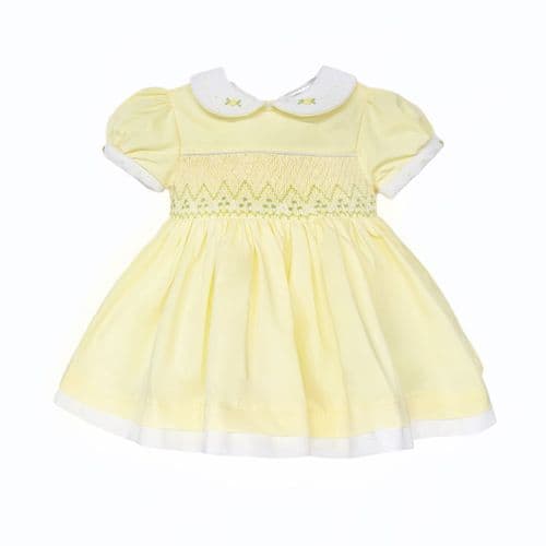 Baby Girl Yellow Cotton Hand Smocked Puff Ball Dress "2610"