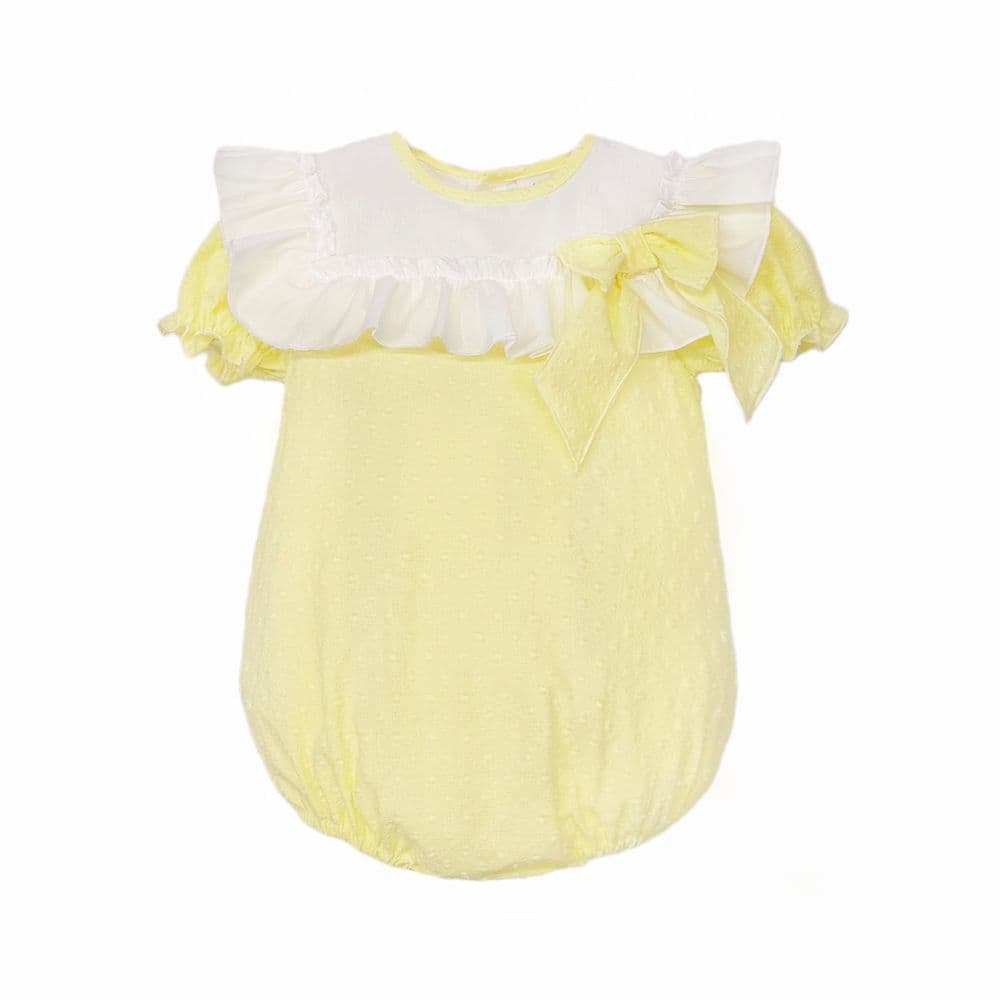 Baby Girl Yellow Cotton Plumetis Romper "MYD26019"