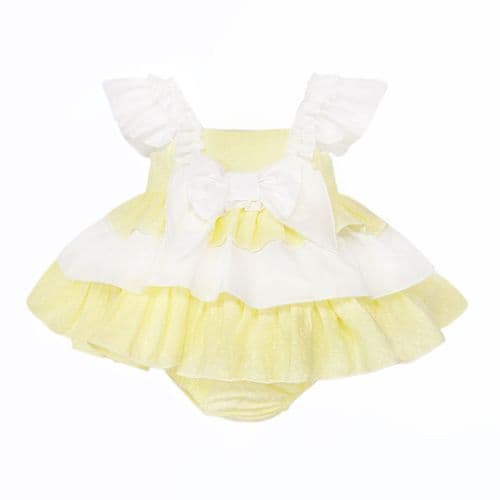 Baby Girl Yellow Cotton Puff Ball Sun Dress with Pants "MYD26018"