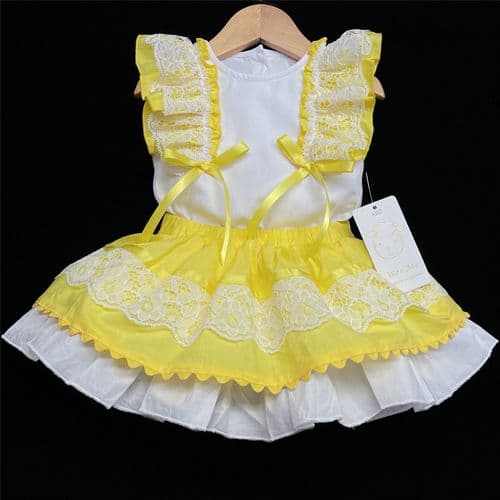 Baby Girl Yellow Lacey Skirt with Frilly Shoulder Top "2141"