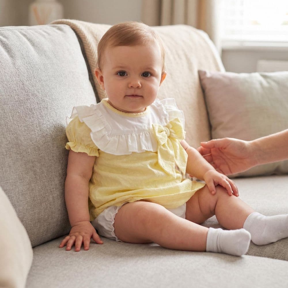 Baby Girl Yellow Plumetis Dress with Pants "MYD26017"