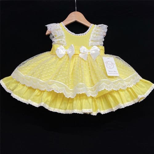 Baby Girl Yellow Puff Ball Lacey Dress Satin Bow "2006 Yellow"