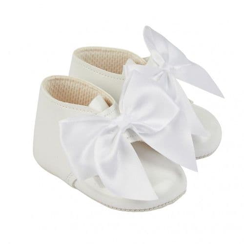 Baby Girls Big Bow Patent Pram Boots "B073 White"