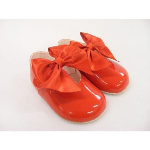 Baby Girls Big Bow Patent Pram Shoes "B025 RED''