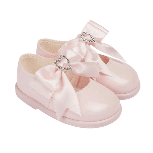 Baby Girls Hard Sole Patent Shoes Big Bow Diamante "H037-P"
