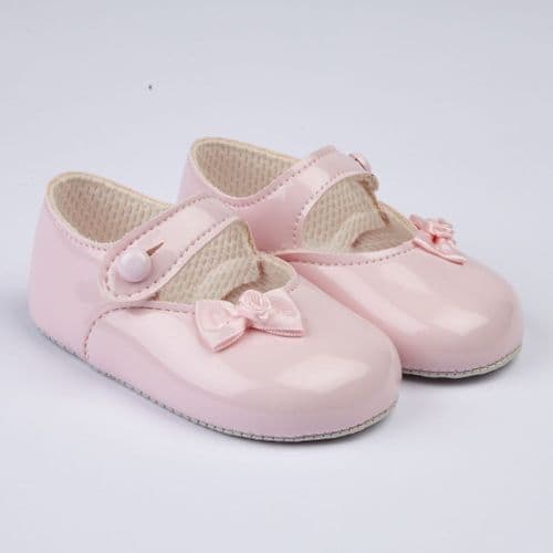 Baby Girls Little Bow Patent Pram Shoes "B616 Pink"