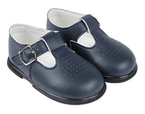 Baby Girls Matt T-Bar & Punch Detail Hard Sole Shoes "H501 Navy"