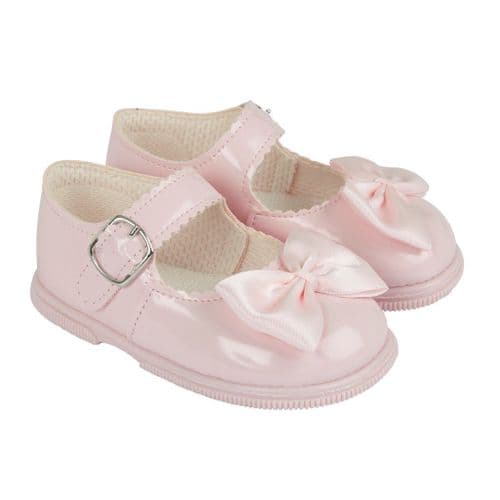 Baby Girls Patent Bow Hard Sole Shoes "H505 Pink"