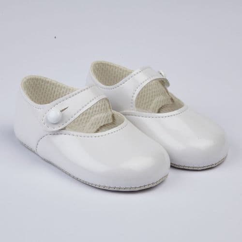 Baby Girls Patent Pram Shoes "B618 White"