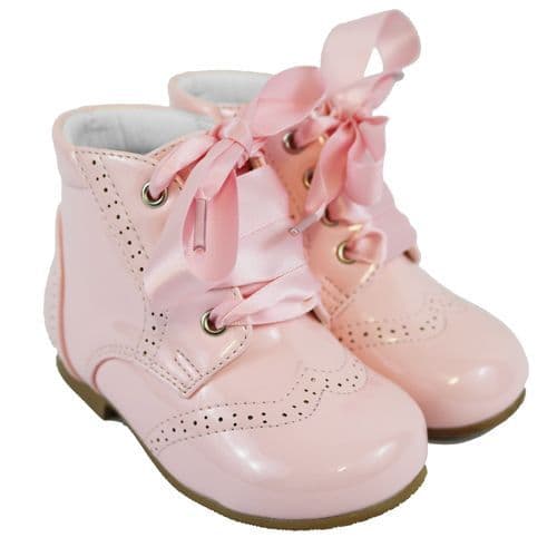 Baby Girls Patent Punch and Stitch Boots "Quinn Pink"