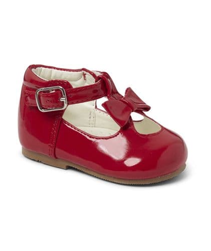 Baby Girls Patent T-Bar Bow Shoes "21201 Red"
