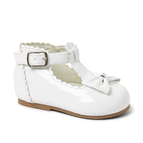 Baby Girls Patent T-Bar Bow Shoes "Sally White"