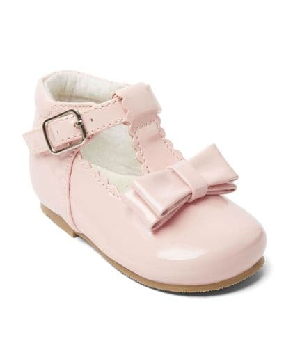 Baby Girls Patent T-Bar Double Bow Shoes "Lux Pink"