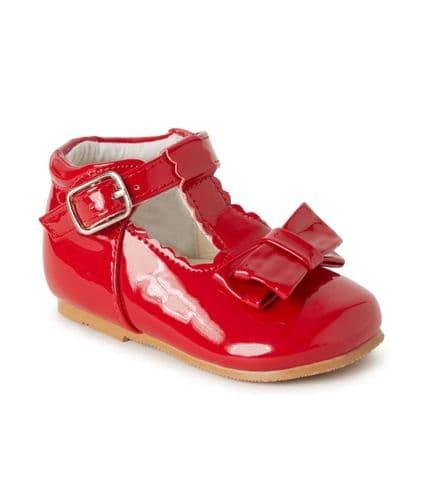 Baby Girls Patent T-Bar Double Bow Shoes "Lux Red"