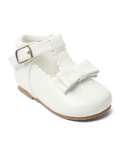 Baby Girls Patent T-Bar Double Bow Shoes "Lux White"