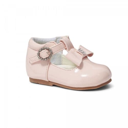 Baby Girls Patent T-Bar Shoes with Diamante Buckle & Bow "Lily Pink"
