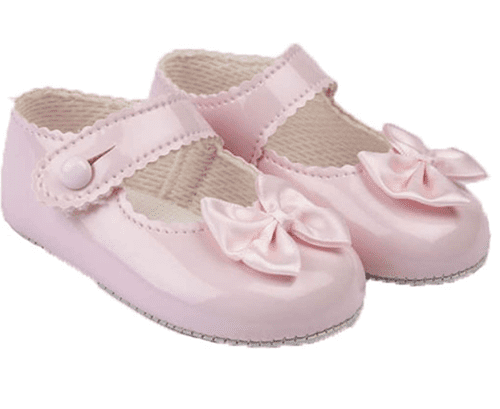 Baby Girls Pram Shoes with Satin Bow "B604 Pink"