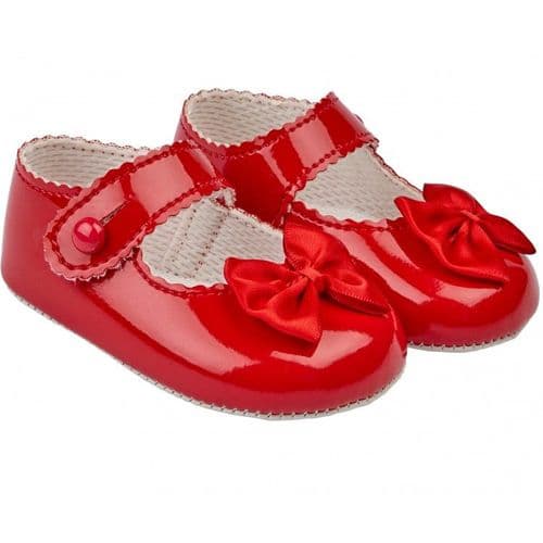 Baby Girls Pram Shoes with Satin Bow "B604 Red"