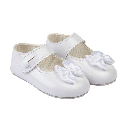 Baby Girls Pram Shoes with Satin Bow "B604 White"