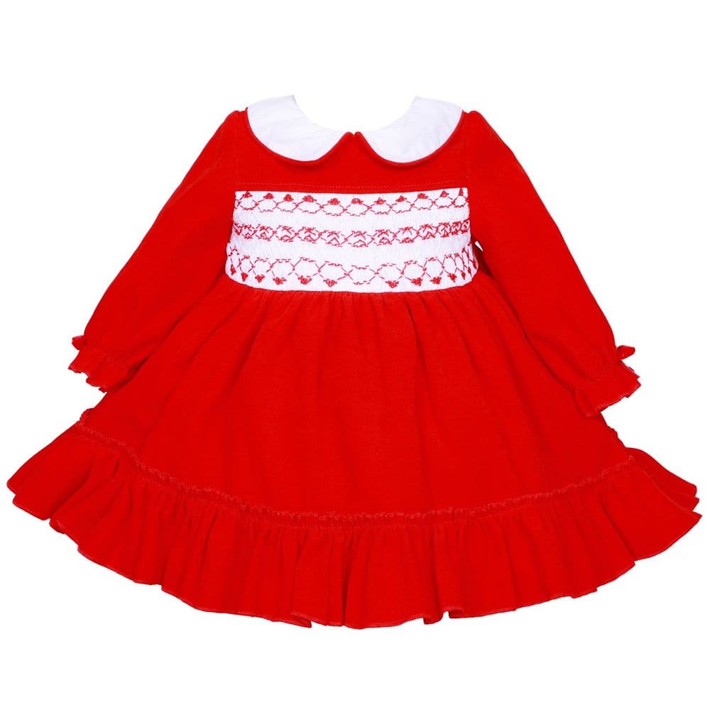 Baby Girls Red Velour Hand Smocked Long Dress "2430"