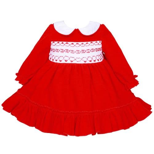 Baby Girls Red Velour Hand Smocked Long Dress "2430"