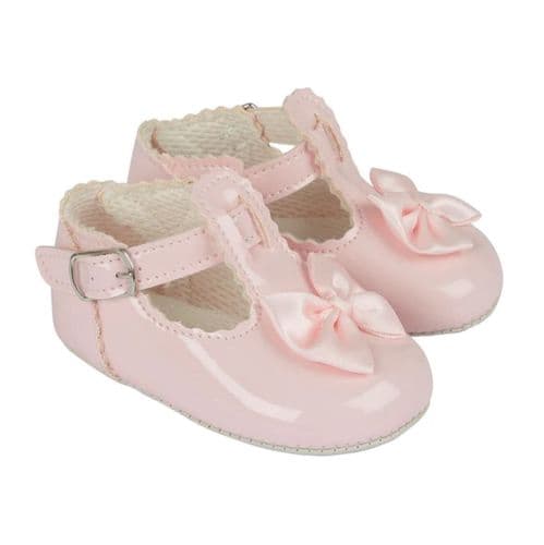 Baby Girls T-Bar & Bow Patent Pram Shoes "B861 Pink"
