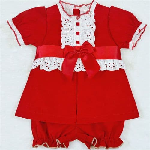 Baby Red Velour A Line Dress with Knickers "2164"