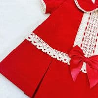 Baby Red Velour A Line Dress with Knickers Cream Lace 