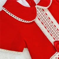 Baby Red Velour A Line Dress with Knickers Cream Lace 