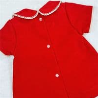 Baby Red Velour A Line Dress with Knickers Cream Lace 