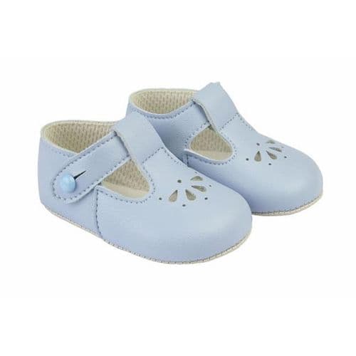 Baby's T-Bar Matt Pram Shoes with Holes "B617 Blue"