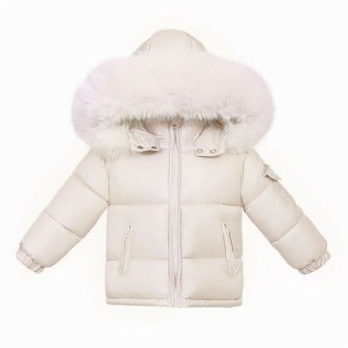 Baby Unisex Champagne Colour Puffer Coat with Faux Fur Hood "MYD409CH"