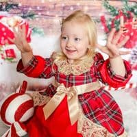 Beautiful Baby Girl Red Tartan Puff Ball Dress 