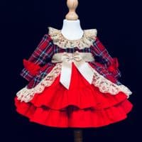 Beautiful Baby Girl Red Tartan Puff Ball Dress 
